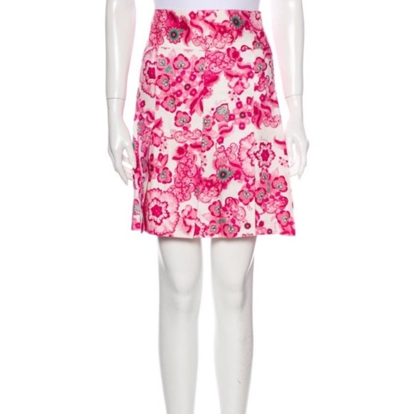Burberry pink floral linen blend pleated skirt 6